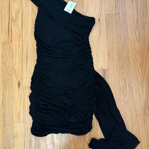 Vanilla Sky Black One-Shoulder Ruched  Dress